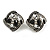 Marcasite Square Black/Clear Crystal White Faux Peal Clip On Earrings In Antique Silver Tone - 20mm Tall - view 2