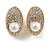 Clear Crystal Faux Pearl Oval Clip On Earrings in Gold Tone - 20mm Tall