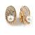 Clear Crystal Faux Pearl Oval Clip On Earrings in Gold Tone - 20mm Tall - view 2