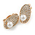 Clear Crystal Faux Pearl Oval Clip On Earrings in Gold Tone - 20mm Tall - view 4