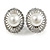 Oval Crystal Faux Pearl Bead Clip On Earrings in Silver Tone - 20mm Tall - view 2