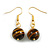12mm Round Tiger Eye Stone Drop Earrings in Gold Tone - 40mm L - view 2