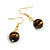 12mm Round Tiger Eye Stone Drop Earrings in Gold Tone - 40mm L - view 5