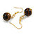 12mm Round Tiger Eye Stone Drop Earrings in Gold Tone - 40mm L - view 3