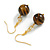 12mm Round Tiger Eye Stone Drop Earrings in Gold Tone - 40mm L - view 6
