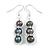 7mm Dark Grey Freshwater Pearl With Crystal Rings Drop Earrings 925 Sterling Silver - 45mm L