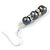 7mm Dark Grey Freshwater Pearl With Crystal Rings Drop Earrings 925 Sterling Silver - 45mm L - view 4