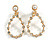 Clear/AB Crystal Faux Pearl Teardrop Clip On Earrings in Gold Tone - 40mm Long - view 2