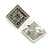 Square Clear/Dark Grey Crystal Clip On Earrings in Silver Tone - 18mm Tall - view 2