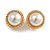 20mm D/ Button Shaped Faux Pearl Clip On Earrings in Gold Tone - view 2