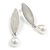 Modern Leaf with Dangle Simulated Pearl Bead Earrings in Silver Tone - 60mm L - view 2