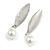 Modern Leaf with Dangle Simulated Pearl Bead Earrings in Silver Tone - 60mm L - view 4