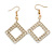 Gold Tone Round Link Square Drop Earrings - 55mm Long - view 2