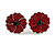 Red/Black Crystal Poppy Flower Stud Earrings - 15mm Diameter