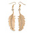 Delicate Crystal Feather Drop Earrings - 75mm Long - view 2