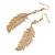 Delicate Crystal Feather Drop Earrings - 75mm Long