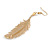 Delicate Crystal Feather Drop Earrings - 75mm Long - view 6