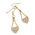 Clear Crystal Open Heart Drop Earrings in Gold Tone - 55mm L - view 2