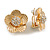 20mm D/Five Petal Crystal Flower Clip On Earrings in Gold Tone - view 4