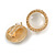 20mm D/ Button Shaped Milky White Resin Bead Clip On Earrings in Gold Tone - view 2