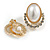 Oval Faux Pearl Crystal Clip-On Earring in Gold Tone - 25mm Tall - view 4