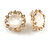 Crystal Faux Cat Eye Bead Floral Clip On Earrings in Gold Tone - 18mm D - view 2