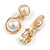 White Faux Pearl Dome Shaped Double Bead Clip On Earrings in Gold Tone - 40mm Long - view 4