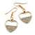 Clear Crystal Open Heart Drop Earrings in Gold Tone - 40mm Long - view 2
