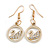 Crystal Swan Round Drop Earrings in Gold Tone - 45mm Long