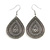 Teardrop Etched Drop Earrings in Aged Silver Tone - 50mm Long