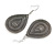 Teardrop Etched Drop Earrings in Aged Silver Tone - 50mm Long - view 4