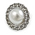25mm D/ Round Faux Pearl Clear Crystal Clip on Earrings in Silver Tone - view 4