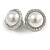 20mm D/ Button Shaped Faux Pearl Clip On Earrings in Silver Tone