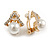 Delicate Crystal Faux Pearl Clip On Earrings in Gold Tone - 15mm Tall - view 3