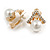 Delicate Crystal Faux Pearl Clip On Earrings in Gold Tone - 15mm Tall - view 4
