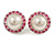 White Faux Pearl Pink Crystal Button Shape Stud Earrings in Silver Tone - 18mm D - view 2
