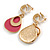 Pink Enamel Teardrop Clip On Earrings with Crystal Accented In Gold Tone - 45mm Tall - view 4
