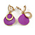 Purple Enamel Crystal Teardrop Clip On Earrings in Gold Tone - 40mm L - view 2