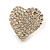 Romantic Pave Set Clear Crystal Heart Stud Earrings in Gold Tone - 25mm Tall - view 4