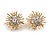 Clear Crystal Assymetric Star Clip On Earrings in Gold Tone - 22mm Across - view 2