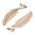 Clear Crystal Lightweight Feather Drop Earrings in Rose Gold Tone - 50mm L - view 4