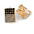 Black/Clear Crystal Square Clip On Earrings in Gold Tone - 17mm Tall - view 4