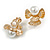 White Faux Pearl Layered Bow Clip On Earrings in Gold Tone - 20mm Tall - view 2