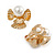 White Faux Pearl Layered Bow Clip On Earrings in Gold Tone - 20mm Tall - view 4