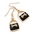Black Enamel with Crystal Bow Bag Drop Earrings in Gold Tone - 45mm Long