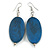 Blue Wood Oval Drop Earrings - 70mm L - view 2