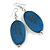 Blue Wood Oval Drop Earrings - 70mm L - view 4