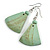 Antique Mint Painted Wood Fan Shape Drop Earrings - 55mm L