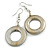 Donut Shape Metallic Silver Painted Wood Drop Earrings - 55mm Long - view 2