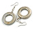 Donut Shape Metallic Silver Painted Wood Drop Earrings - 55mm Long - view 5